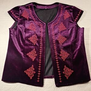 Purple Velvet Vest with Red Embroidery